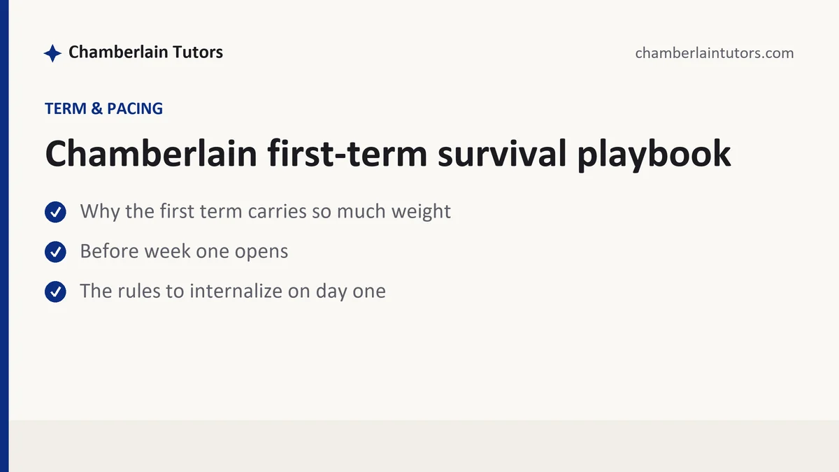 Chamberlain first-term survival playbook, a Chamberlain student guide, from Chamberlain Tutors