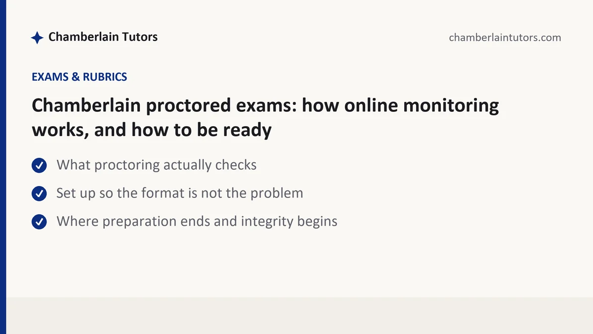 Chamberlain proctored exams: how online monitoring works, and how to be ready, a Chamberlain student guide, from Chamberlain Tutors